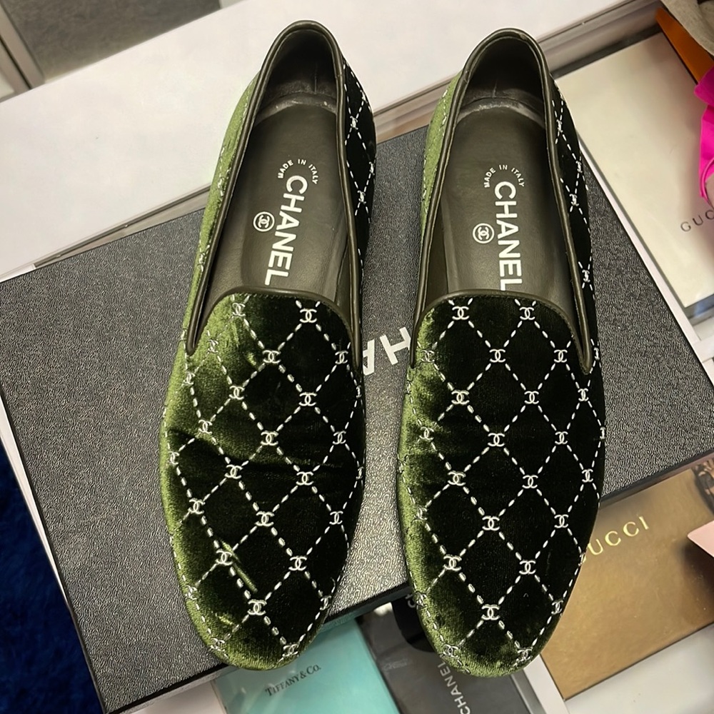 Chanel CC Velvet Loafers Sz 40.5